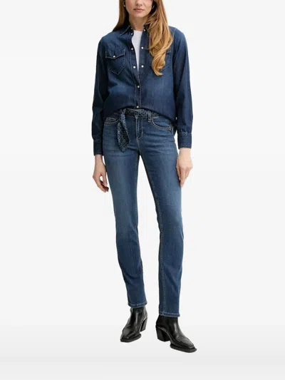Liu •jo Embroidered Denim Shirt In Blue