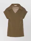Liu •jo Embroidered Detail Back V-neckline Scalloped Hem Top In Green