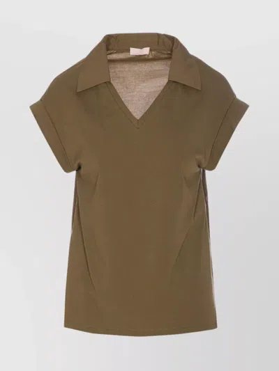Liu •jo Embroidered Detail Back V-neckline Scalloped Hem Top In Green