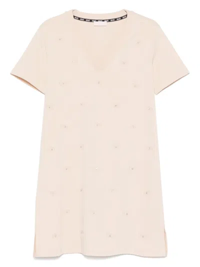 Liu •jo Embroidered-logo Dress In Neutrals