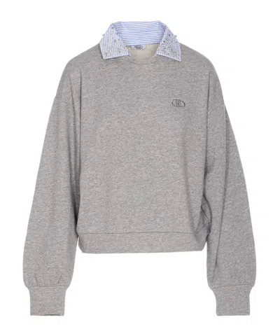 Liu •jo Embroidered Logo Hoodie In Gray