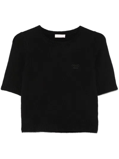 Liu •jo Embroidered-logo T-shirt In Black