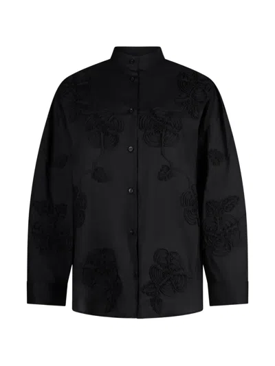 Liu •jo Embroidered Mandarin-collar Shirt In Black
