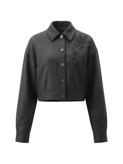 Liu •jo Embroidered Pinstripe Jacket In Black
