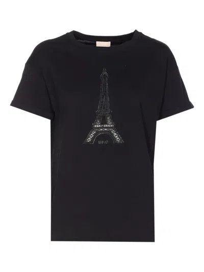 Liu •jo Embroidered Strass T-shirt In Black