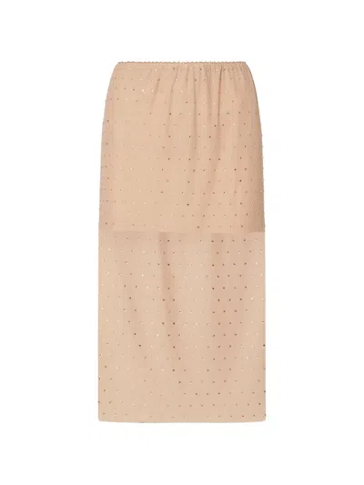 Liu •jo Embroidered Tulle Midi Skirt In Brown