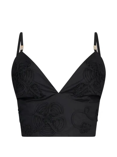 Liu •jo Embroidered V-neck Top In Black