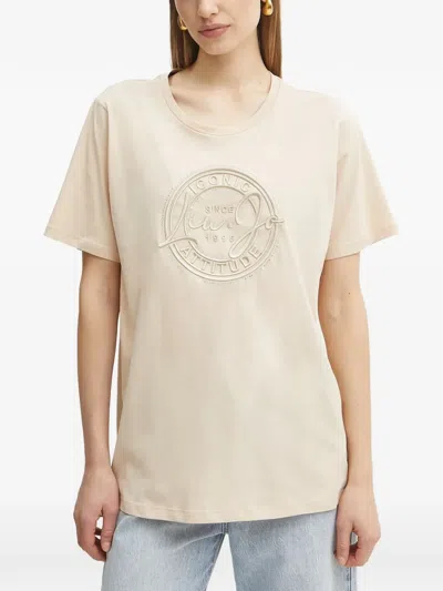 Liu •jo Embroidered-logo Round-neck T-shirt In Neutral