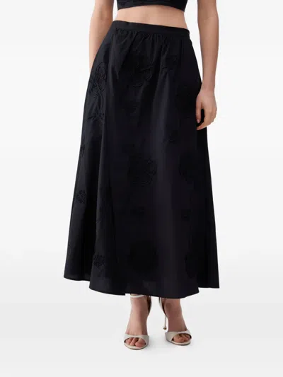 Liu •jo Embroidery Slit Midi Skirt In Black