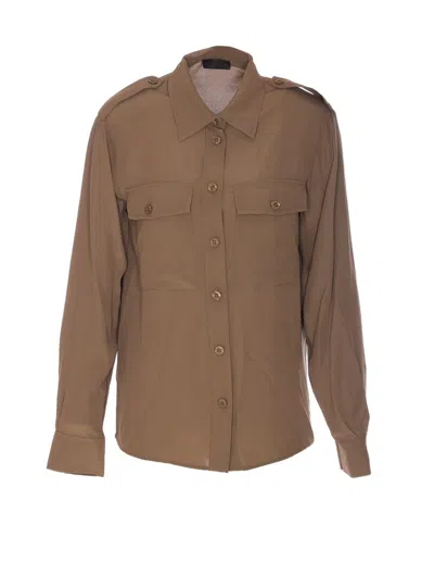 Liu •jo Liu Jo Epaulettes Detailed Crepe Shirt In Brown