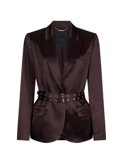 Liu •jo Eyelet Belted Blazer In Brown