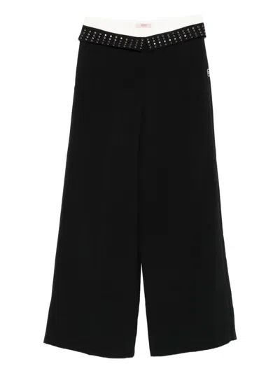 Liu •jo Kids' Eyelet-embellished Wide-leg Trousers In Black