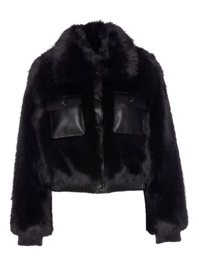 Liu •jo Faux Fur And Leather Jacket In Black