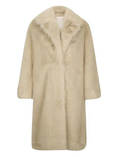 LIU •JO FAUX FUR BEIGE JACKET WITH THREE-QUARTER SLEEVES