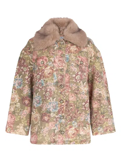 Liu •jo Faux Fur Jacket With Collar In Brown