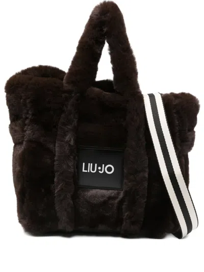 Liu •jo Faux-fur Logo-patch Shoulder Bag In Brown