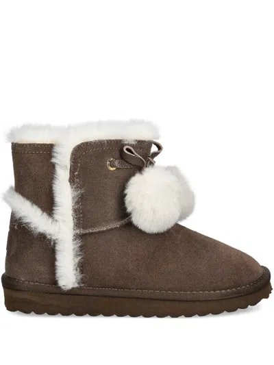 Liu •jo Faux-fur Pompom Boots In Brown