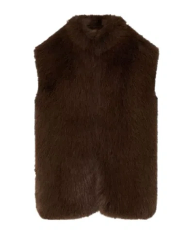 Liu •jo Faux Fur Vest With Belt In Brown