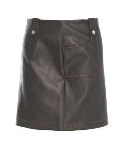 Liu •jo Faux Leather Mini Skirt With Metallic Button Accents In Gray