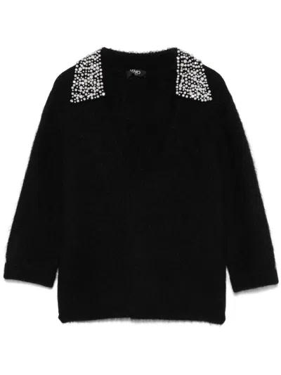 Liu •jo Faux-pearl Detail Sweater In Black