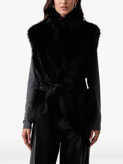 Liu •jo Faux-fur Belted Gilet In Black