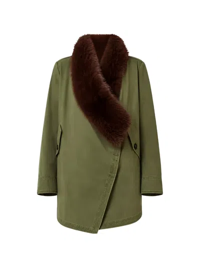 Liu •jo Faux-fur Collar Coat In Green