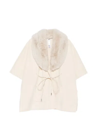 Liu •jo Faux-fur Collar Tie-fastening Cape In Neutral