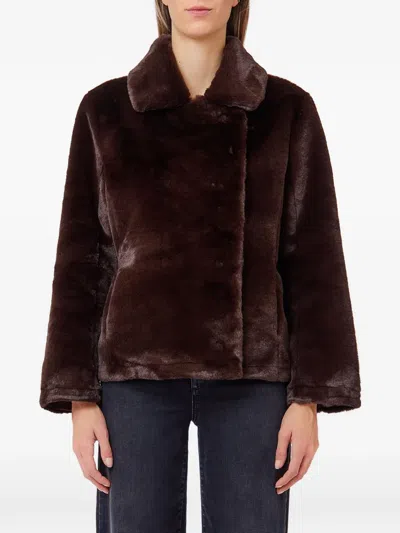 Liu •jo Faux-fur Double-breasted Coat In Brown