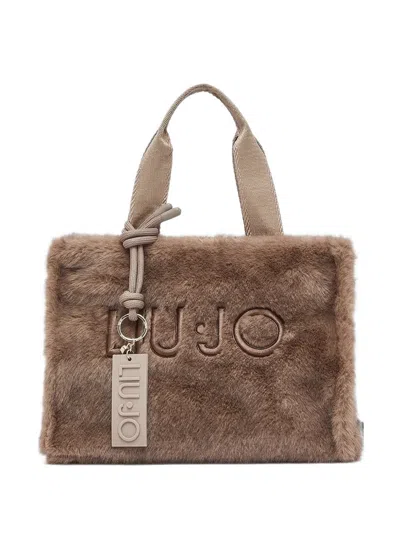 Liu •jo Faux-fur Logo-embroidered Shoulder Bag In White