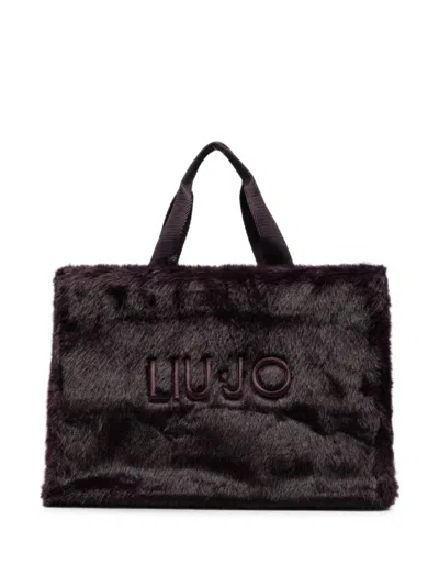 Liu •jo Faux-fur Logo-embroidered Tote Bag In Purple