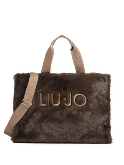 Liu •jo Faux-fur Logo-lettering Tote Bag In Brown
