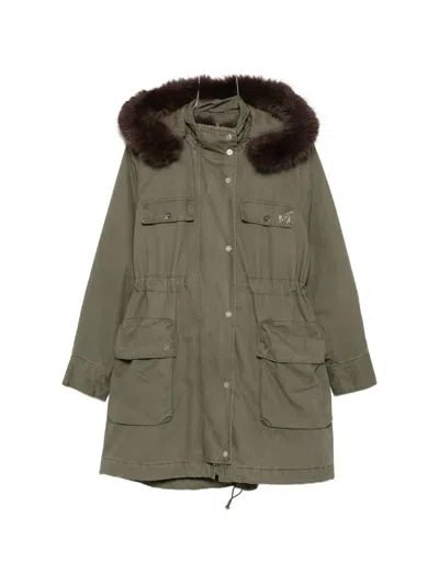 Liu •jo Faux-fur Trim Drawstring Coat In 그린