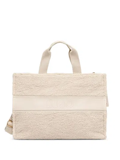 Liu •jo Faux-shearling Logo-embossed Tote Bag In Neutral