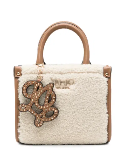 Liu •jo Faux-shearling Logo-plaque Tote Bag In Neutral