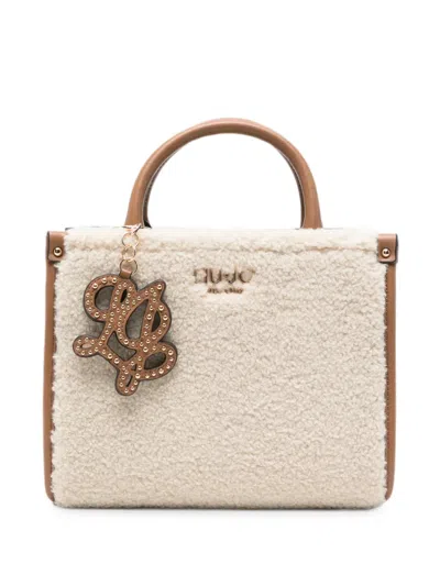 Liu •jo Faux-shearling Logo-plaque Tote Bag In Neutral