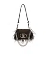 Liu •jo Feather-trimmed Shoulder Bag In Black