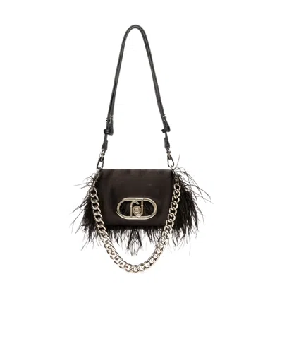 Liu •jo Feather-trimmed Shoulder Bag In Black