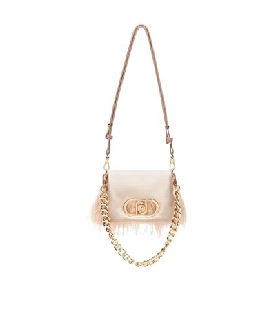 Liu •jo Feather-trimmed Shoulder Bag In Nude