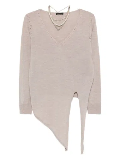 LIU •JO FINE-KNIT GRAY SWEATER WITH ASYMMETRICAL HEM