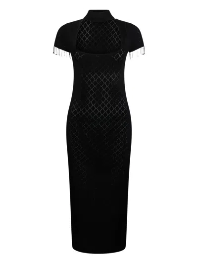 LIU •JO FITTED BLACK MIDI DRESS WITH CHOKER NECKLINE