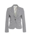 Liu •jo Liu Jo Gingham Pattern Fitted Jacket With Notched Lapel In Grey