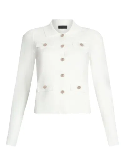 LIU •JO FITTED WHITE JACKET WITH CLASSIC COLLAR AND DECORATIVE BUTTONS