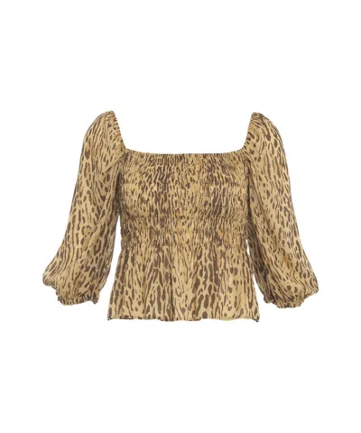 Liu •jo Liu Jo Flared Animal Print Top With Metallic Details In Multi