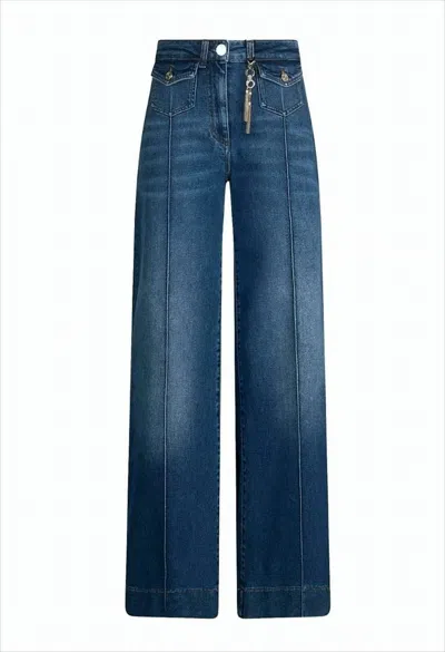 Liu •jo Flared High-waisted Jeans With Rhinestone Charm In Blue
