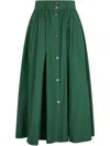 Liu •jo Liu Jo Flared Long Skirt In Green Cotton With Bottons