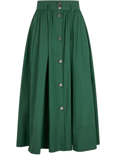 Liu •jo Liu Jo Flared Long Skirt In Green Cotton With Bottons