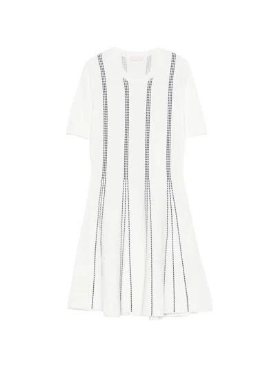 Liu •jo Flared Short-sleeve Dotted Mini Dress In White