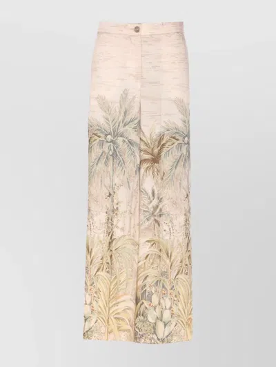 Liu •jo Flared Wide Leg Trousers With Tropical Print In Multi