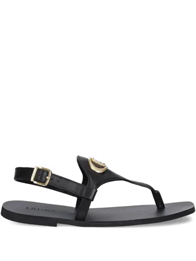 Liu •jo Flat T-strap Sandals In Black