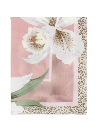Liu •jo Floral Animal Printed Scarf In Pink